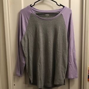 Old Navy Gray and Lavender Raglan Rib-Knit Long Sleeve Tee